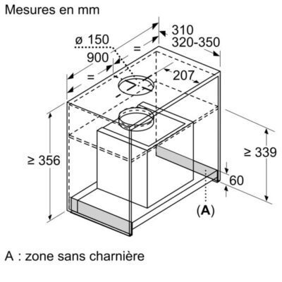 série 4, hotte design intégré, 90 cm, clear glass bosch dbb96af60