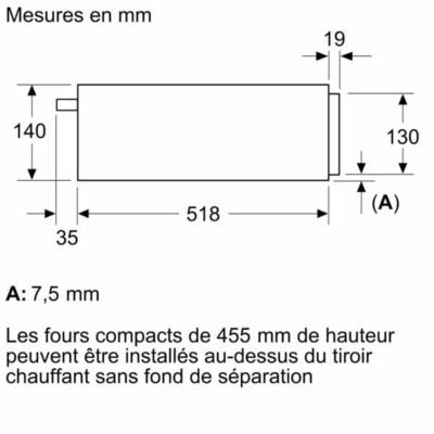 tiroir chauffant bosch serie 8, 60 x 14 cm, noir bic7101b1f