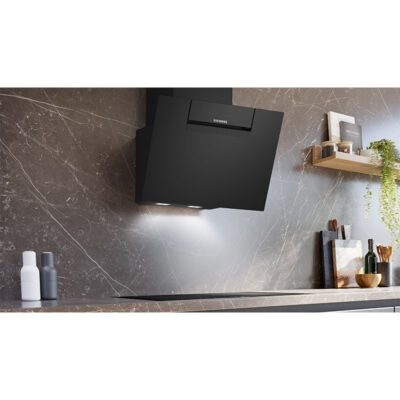 hotte murale siemens iq300, , 60 cm, noir avec finition en verre lc67kfn60