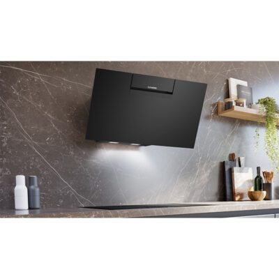 iq300, hotte murale, 80 cm, noir avec finition en verre lc87kfn60