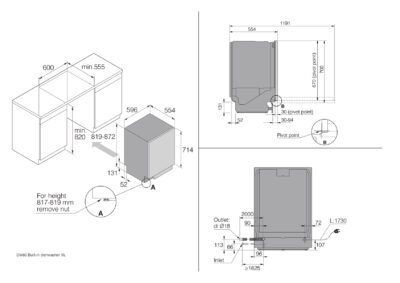 lave vaisselle asko enchâssable 82 cm façade inox dbi344id.s