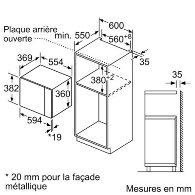 micro ondes bosch série 6, 59 x 38 cm, inox bfl554ms1f