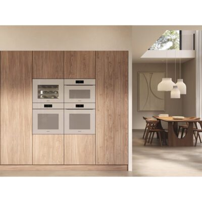 four combiné micro ondes miele sans poignée h 7840 bmx pearlbeige avec thermosonde.