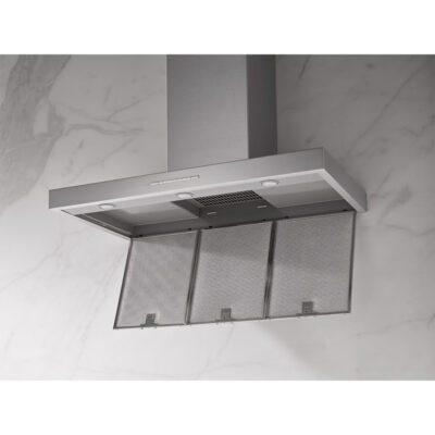 hotte murale inox avec des touches à effleurement easyswitch pratiques et un éclairage led. miele pur 98 w