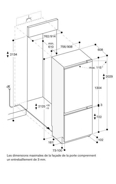 combiné réfrigérateur congélateur vario 212.5 x 75.6 cm charnières pantographes softclose gaggenau rb472305