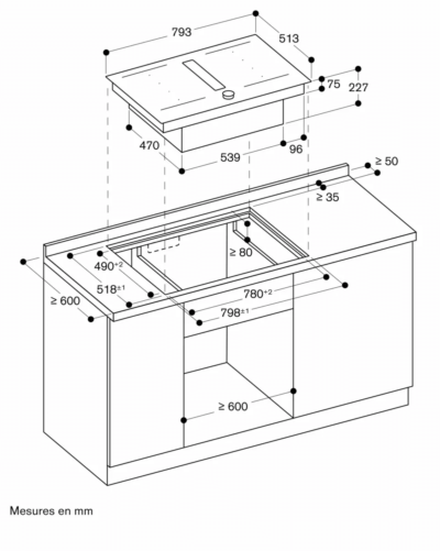 série 200 table de cuisson flex induction avec système de ventilation intégré 80 cm gaggenau cv282101